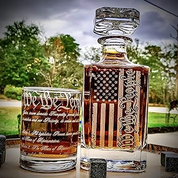 Memorial Day Promotion| We The People American Flag 360 Wrap U.S. Constitution Glass  Whiskey Decanter