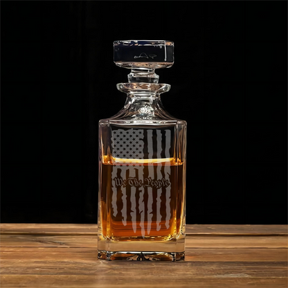 Memorial Day Promotion| We The People American Flag 360 Wrap U.S. Constitution Glass  Whiskey Decanter