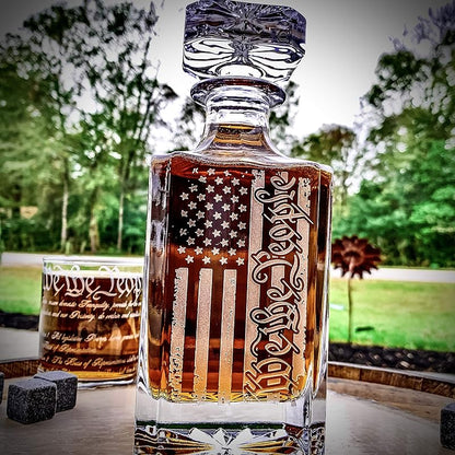 Memorial Day Promotion| We The People American Flag 360 Wrap U.S. Constitution Glass  Whiskey Decanter