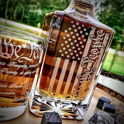 Memorial Day Promotion| We The People American Flag 360 Wrap U.S. Constitution Glass  Whiskey Decanter