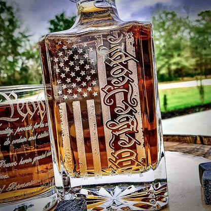 Memorial Day Promotion| We The People American Flag 360 Wrap U.S. Constitution Glass  Whiskey Decanter