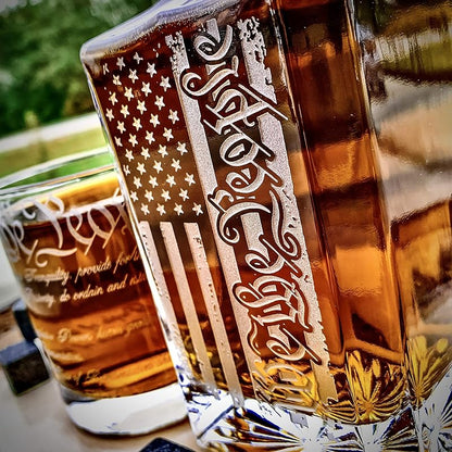 Memorial Day Promotion| We The People American Flag 360 Wrap U.S. Constitution Glass  Whiskey Decanter